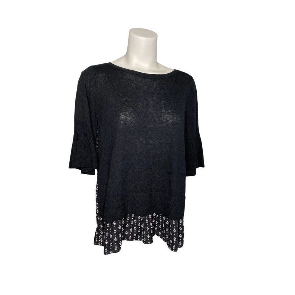 LOFT Black Mixed Media Wool Blend Chiffon Shirt Small